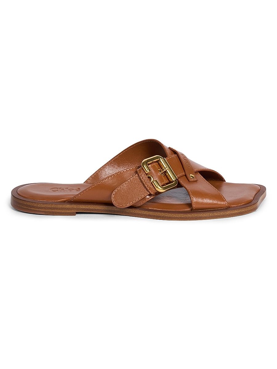 Women's Buckled Crisscross Leather Sandals - Ginger Brown - Size 11