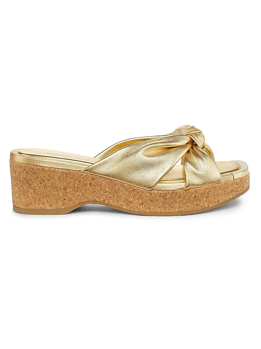 Women's Avenue 110 50MM Metallic Leather Wedge Sandals - Gold - Size 11.5