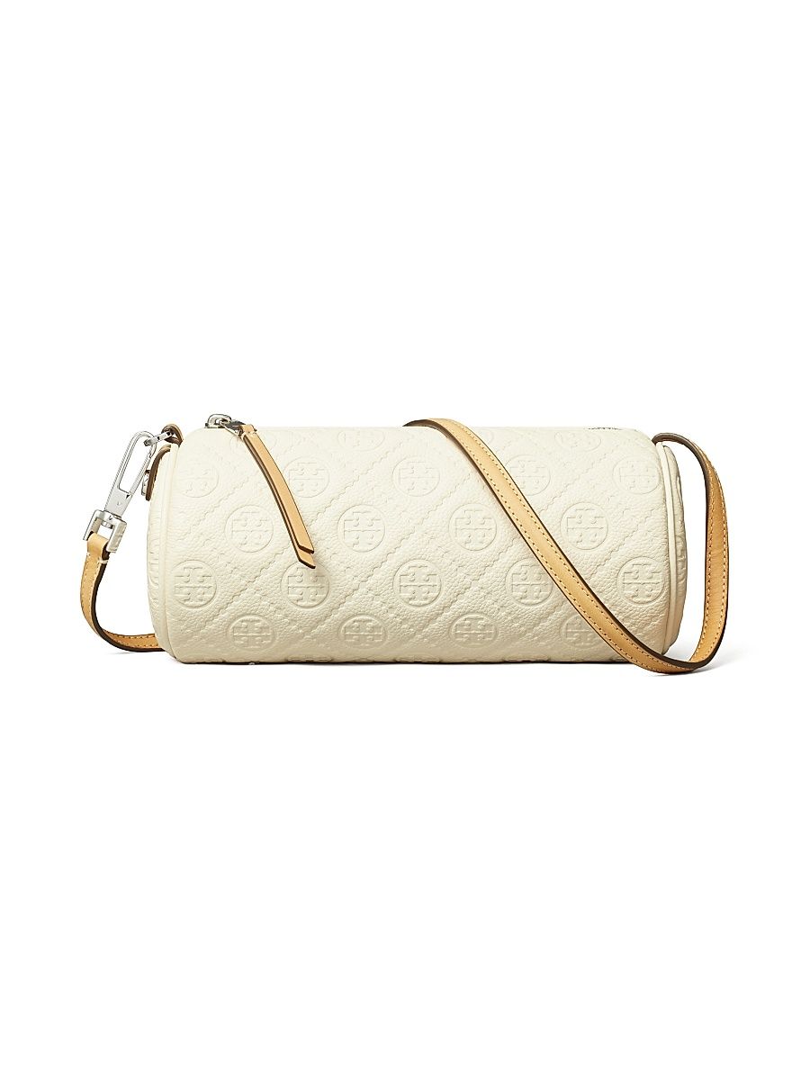 Women's T Monogram Pebbled Leather Cylinder Bag - Warm White
