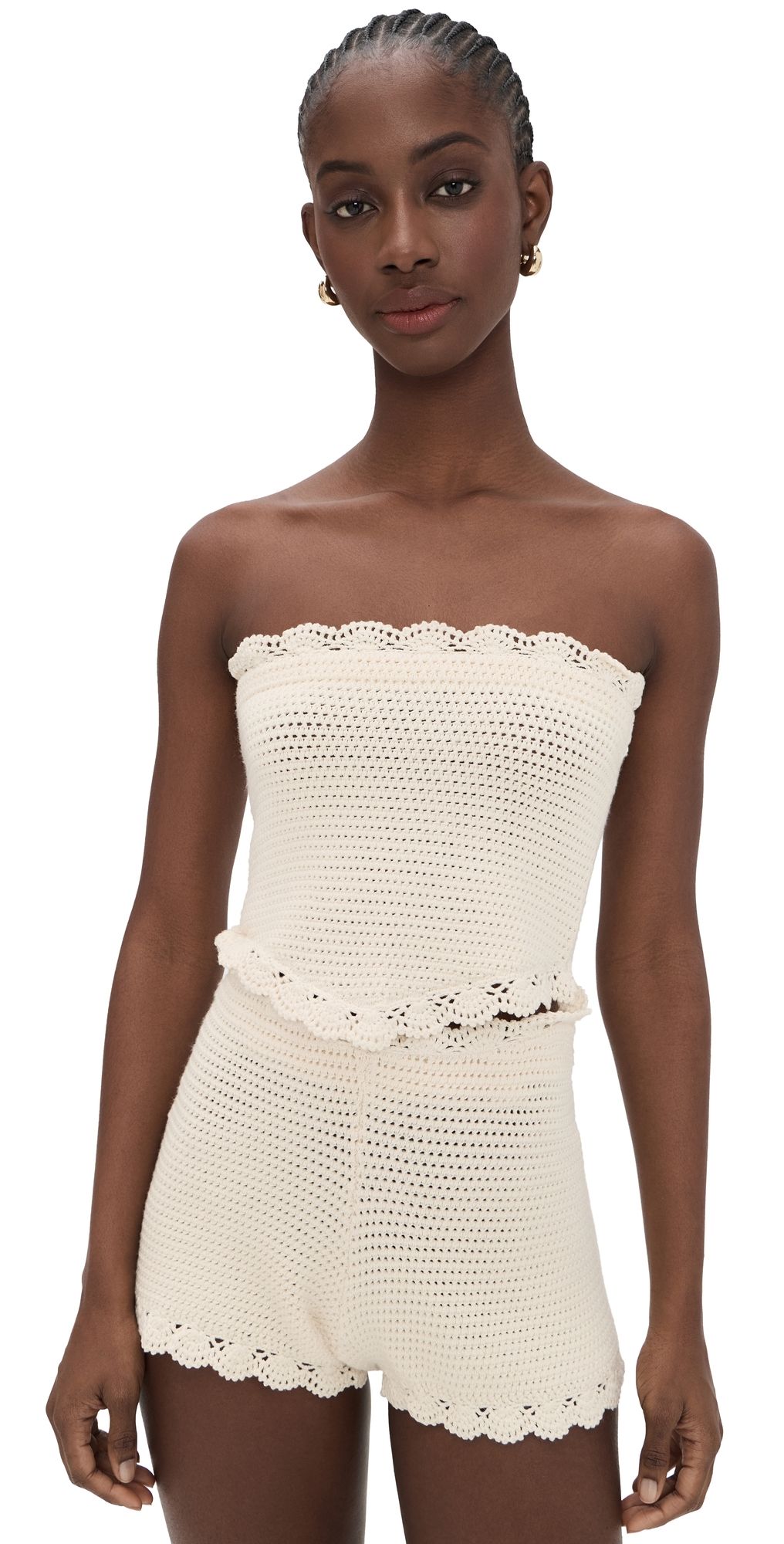 POSSE Dylan Crochet Strapless Top Pearl S
