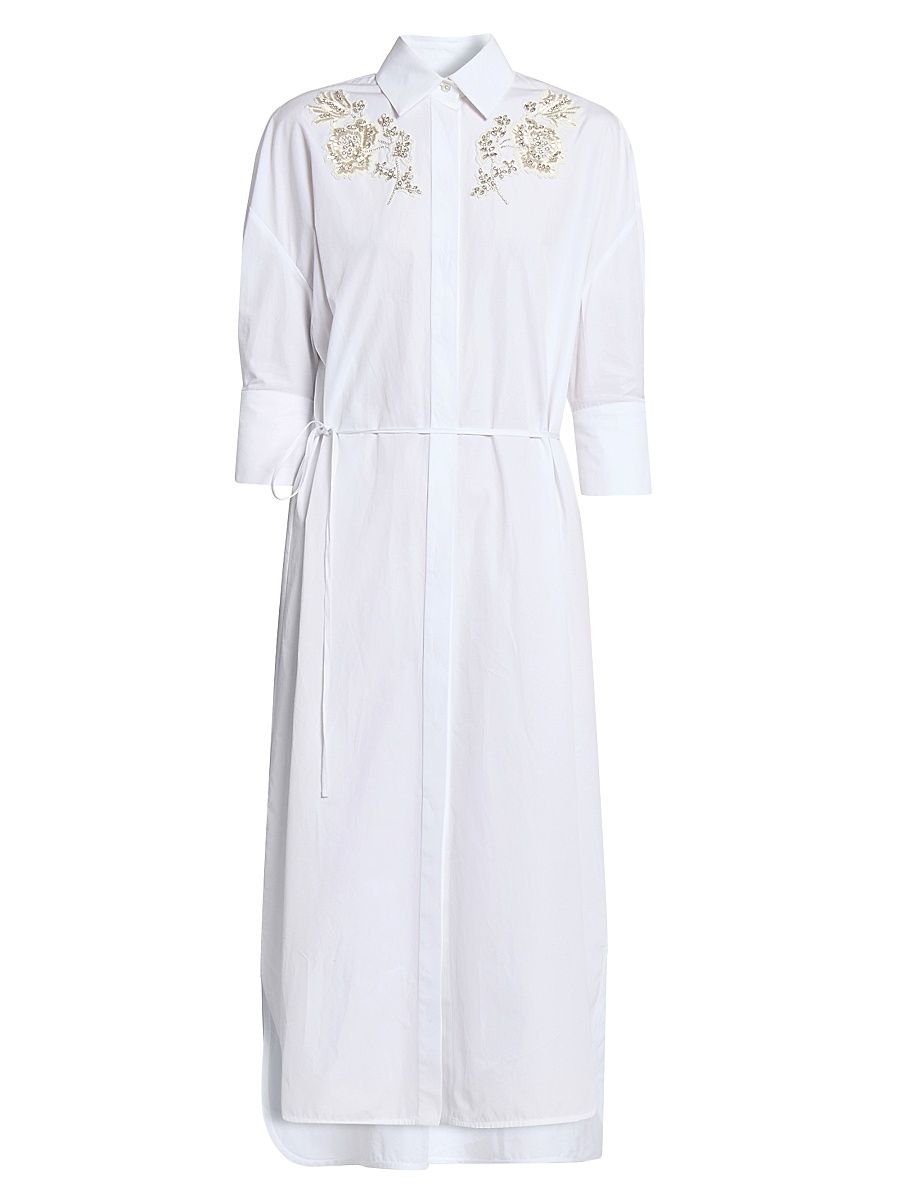 Women's Embellished Appliquéd Cotton Shirtdress - White - Size 6