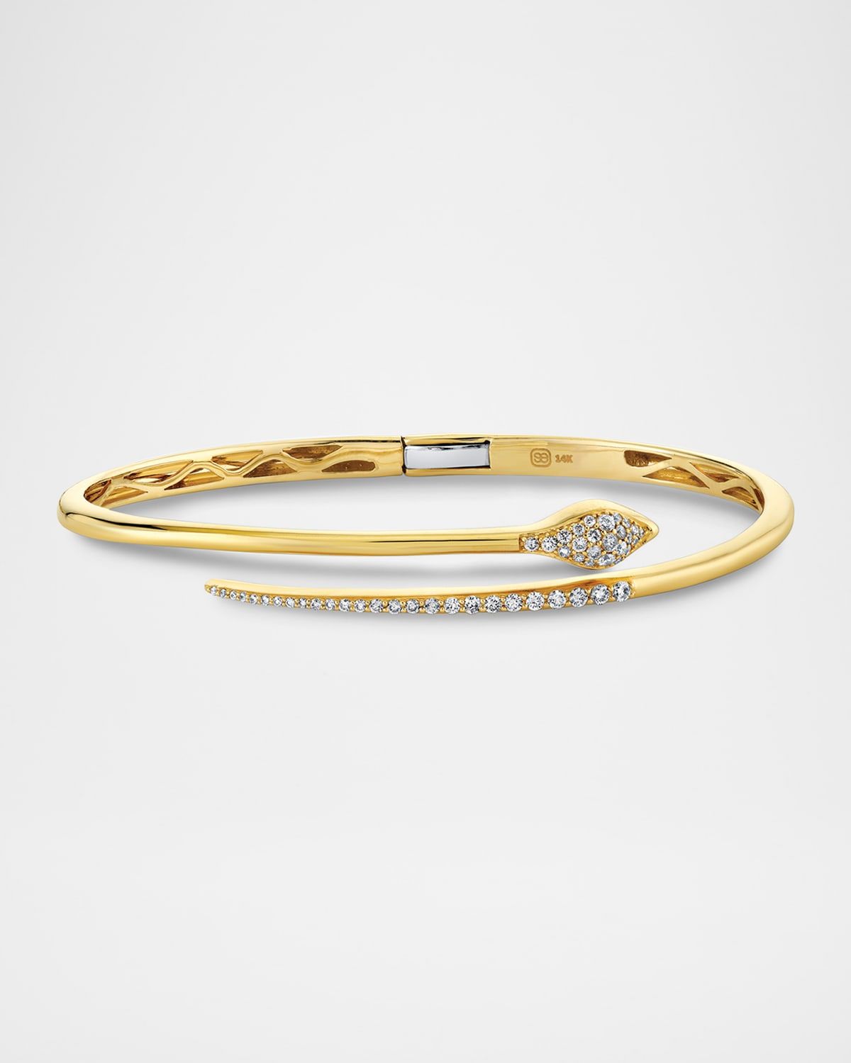 14K Yellow Gold Pave Diamond Small Snake Hinge Bangle Bracelet