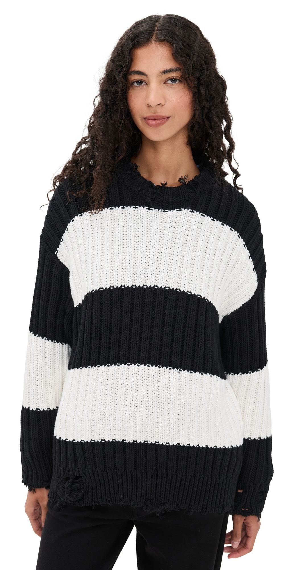 Denimist Oversized Ribbed Sweater Black/Ecru Jumbo Stripe M