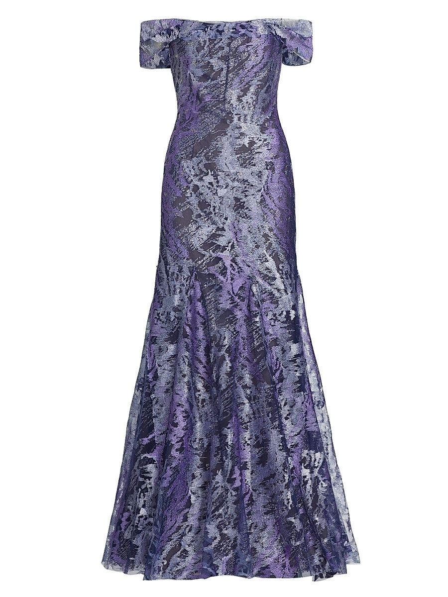 Women's Metallic Off-The-Shoulder Mermaid Gown - Wisteria - Size 16