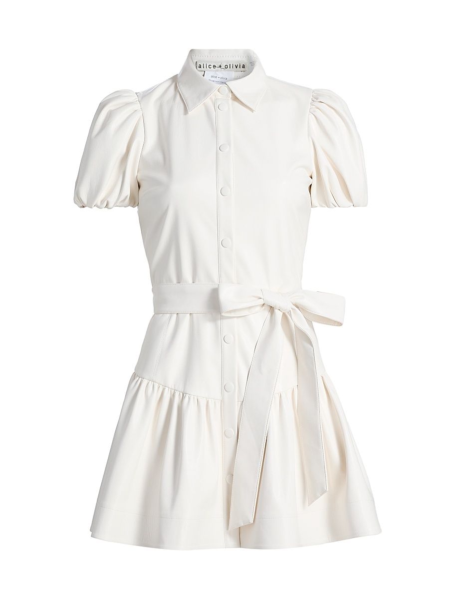 Women's Henrietta Belted Faux-Leather Minidress - Off White - Size 14