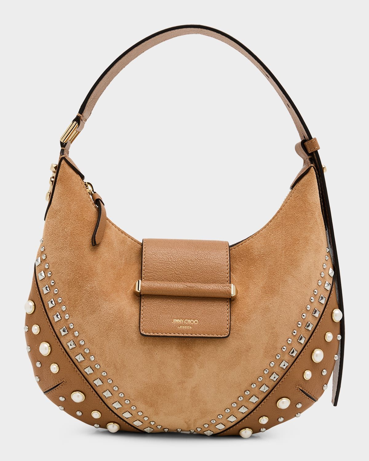 Bar Studded Small Suede & Leather Hobo Bag