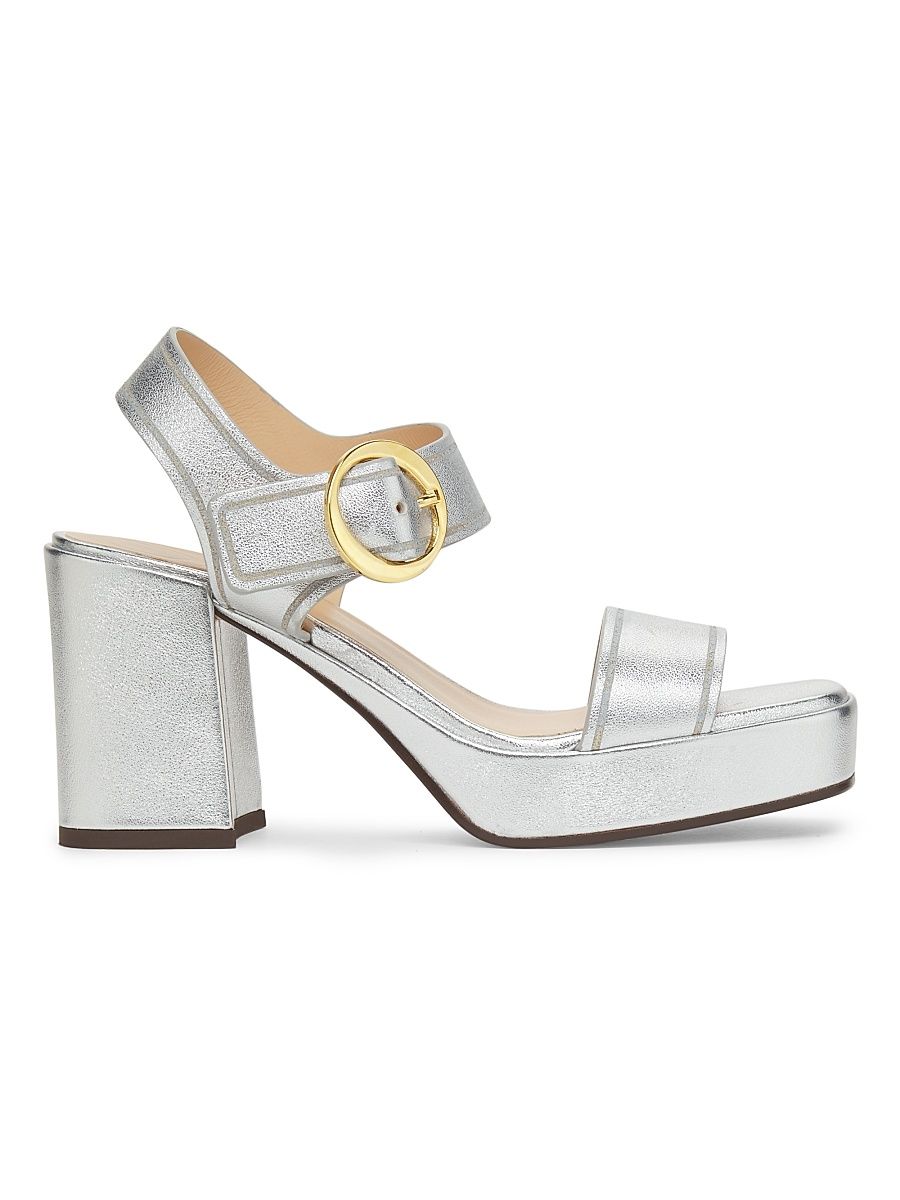 Women's Brianne 90MM Metallic Leather Platform Sandals - Silver - Size 7