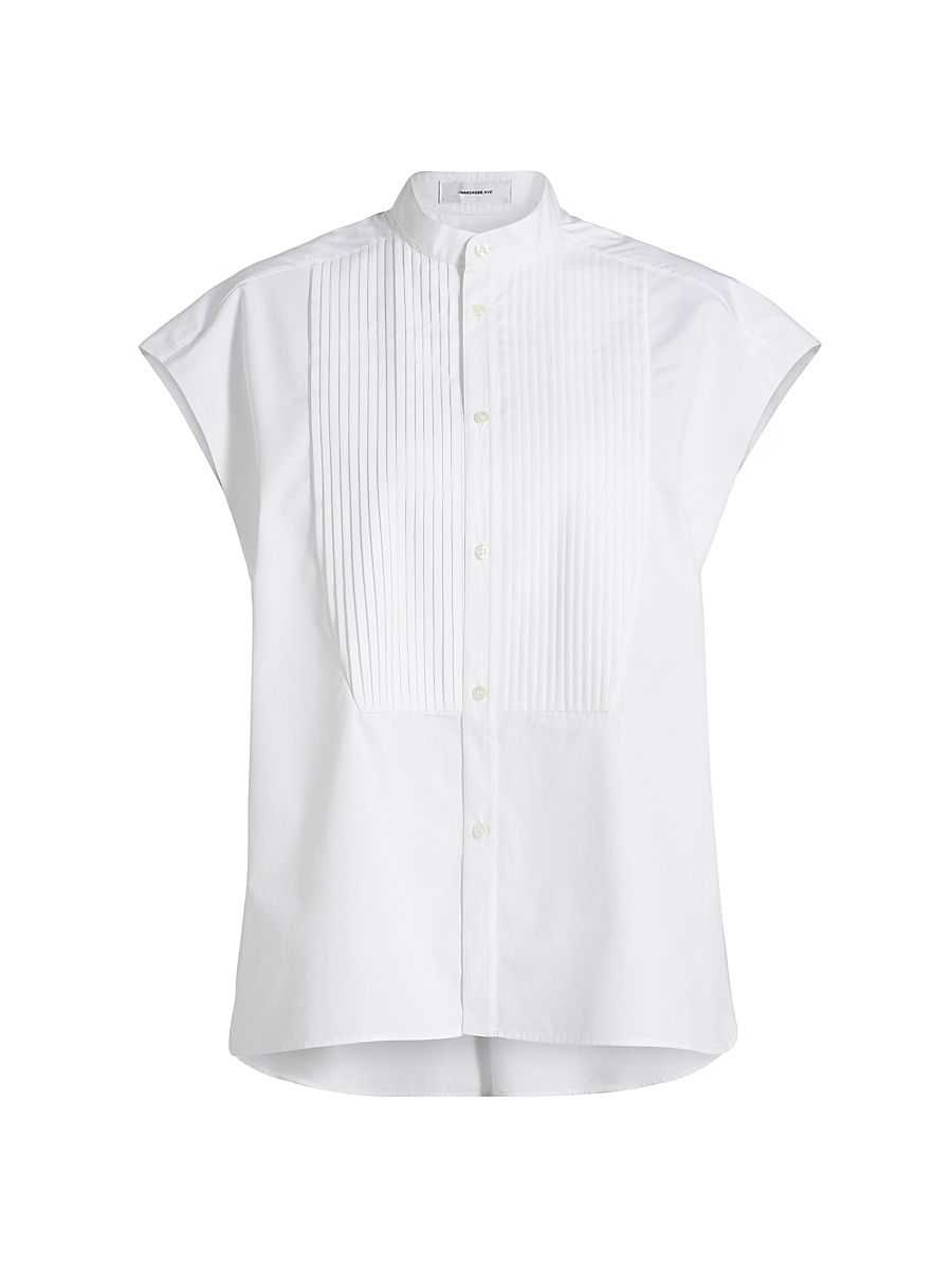 Women's Tuxedo Sleeveless Shirt - White - Size Large