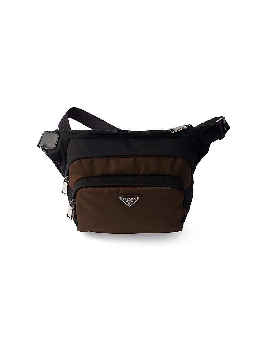 Men's Re-Nylon and Saffiano Leather Shoulder Bag - Black