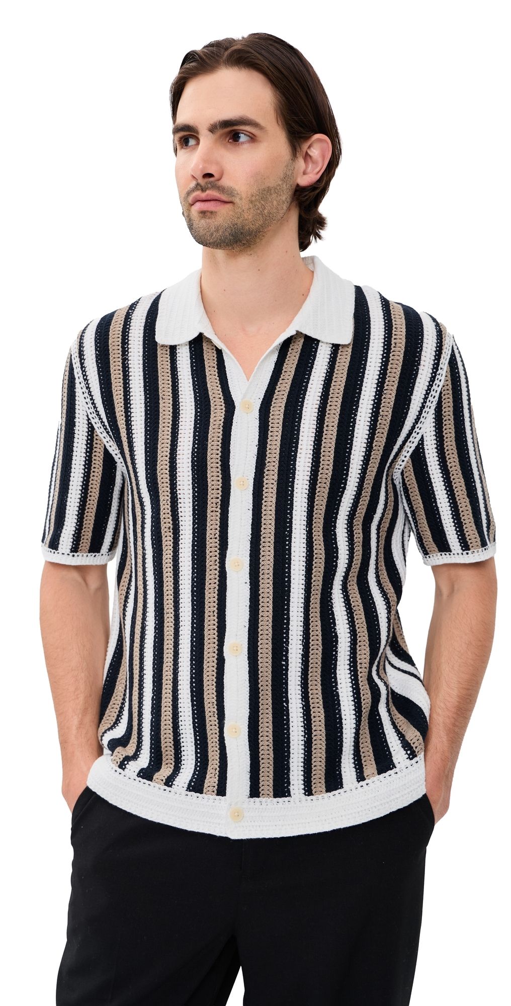 Wax London Stripe Crochet Porto Shirt Ecru/Black L