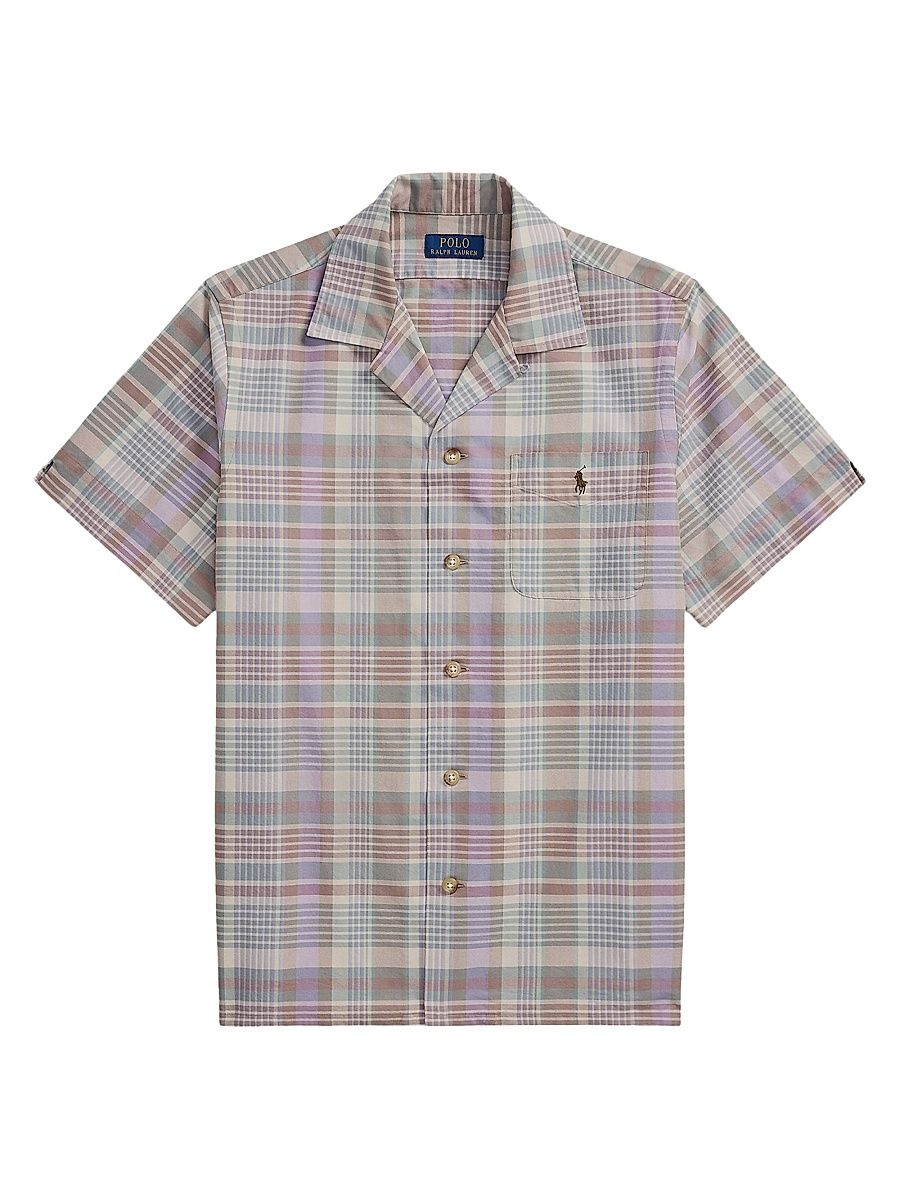 Men's Classic Oxford Plaid Short-Sleeve Shirt - Khaki Green Multi - Size XXL