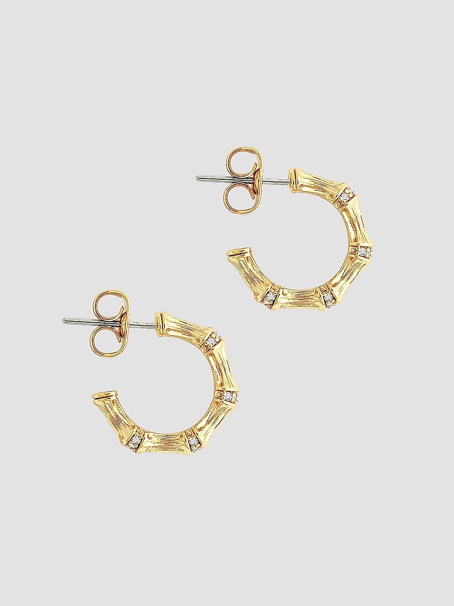 Women's Bamboo 18K-Gold-Plated & Cubic Zirconia Huggie Earrings - Gold - Size Medium