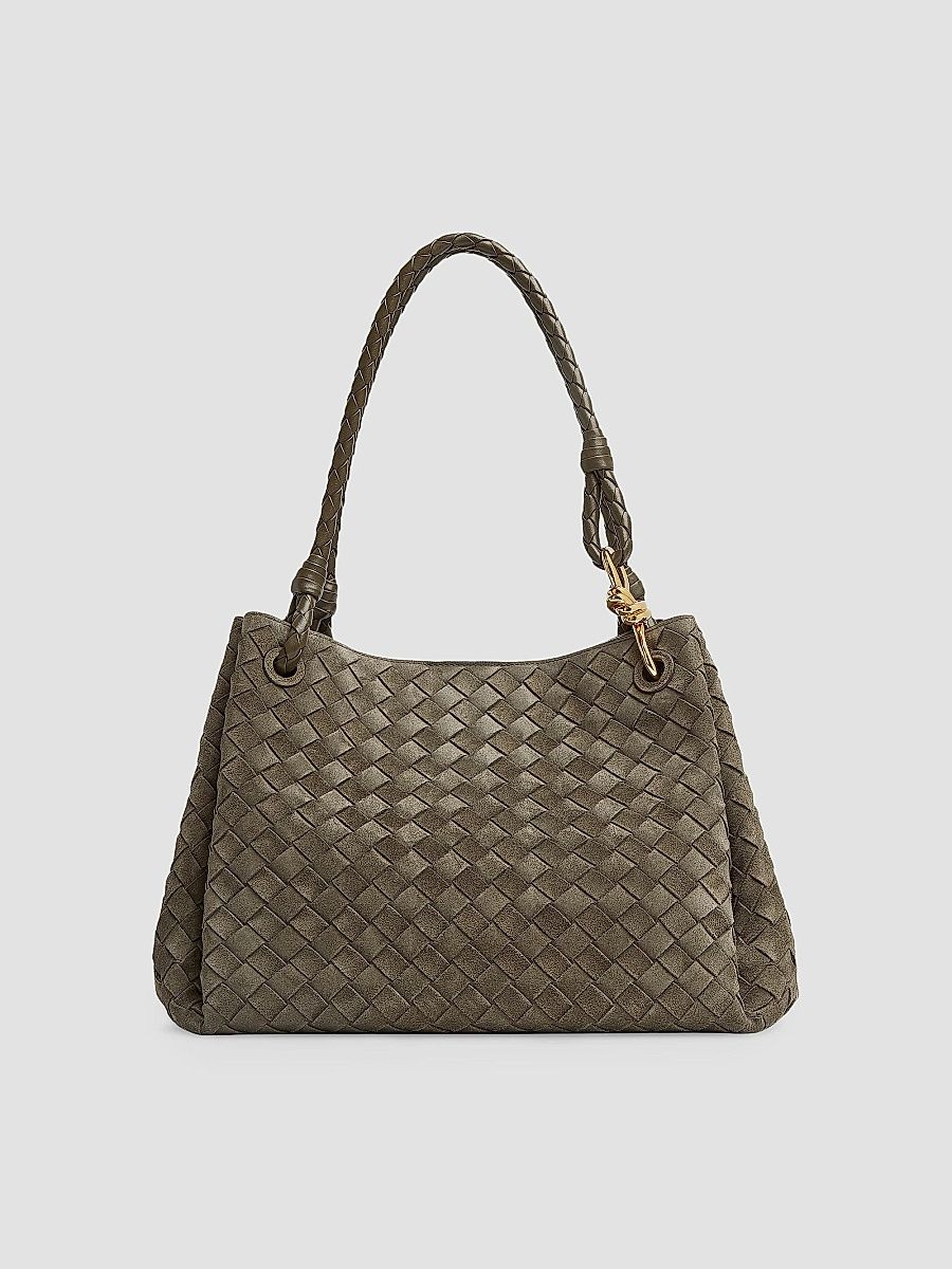 Bottega Veneta Women's Large Parachute Intrecciato Suede Shoulder Bag - Cypress Brass