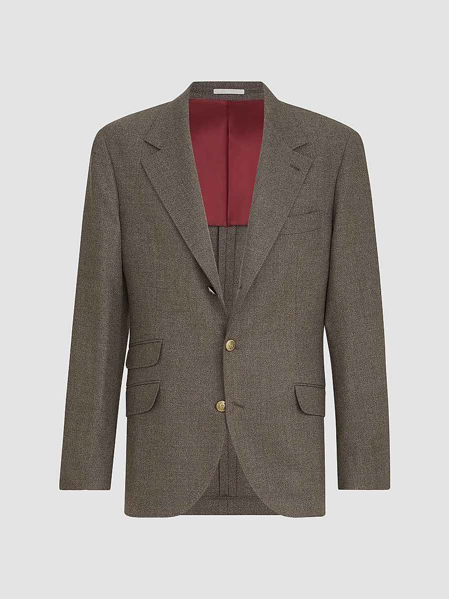 Men's Mouliné Virgin Wool Twill Deconstructed Cavallo Blazer - Brown - Size 48