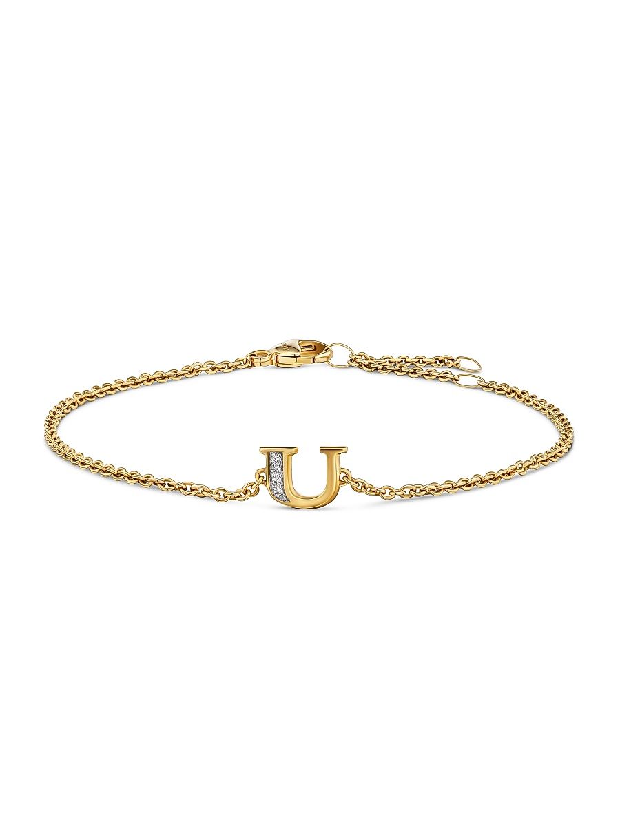 Women's Petite Pavé Initial Chain Bracelet in 18K Yellow Gold - Initial A