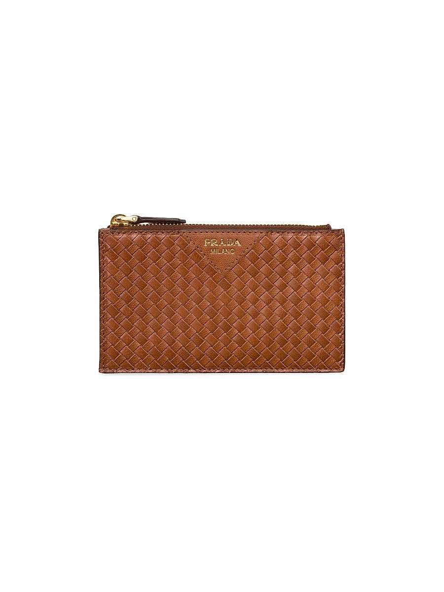 Women's Woven Madras Leather Card Holder - Brown