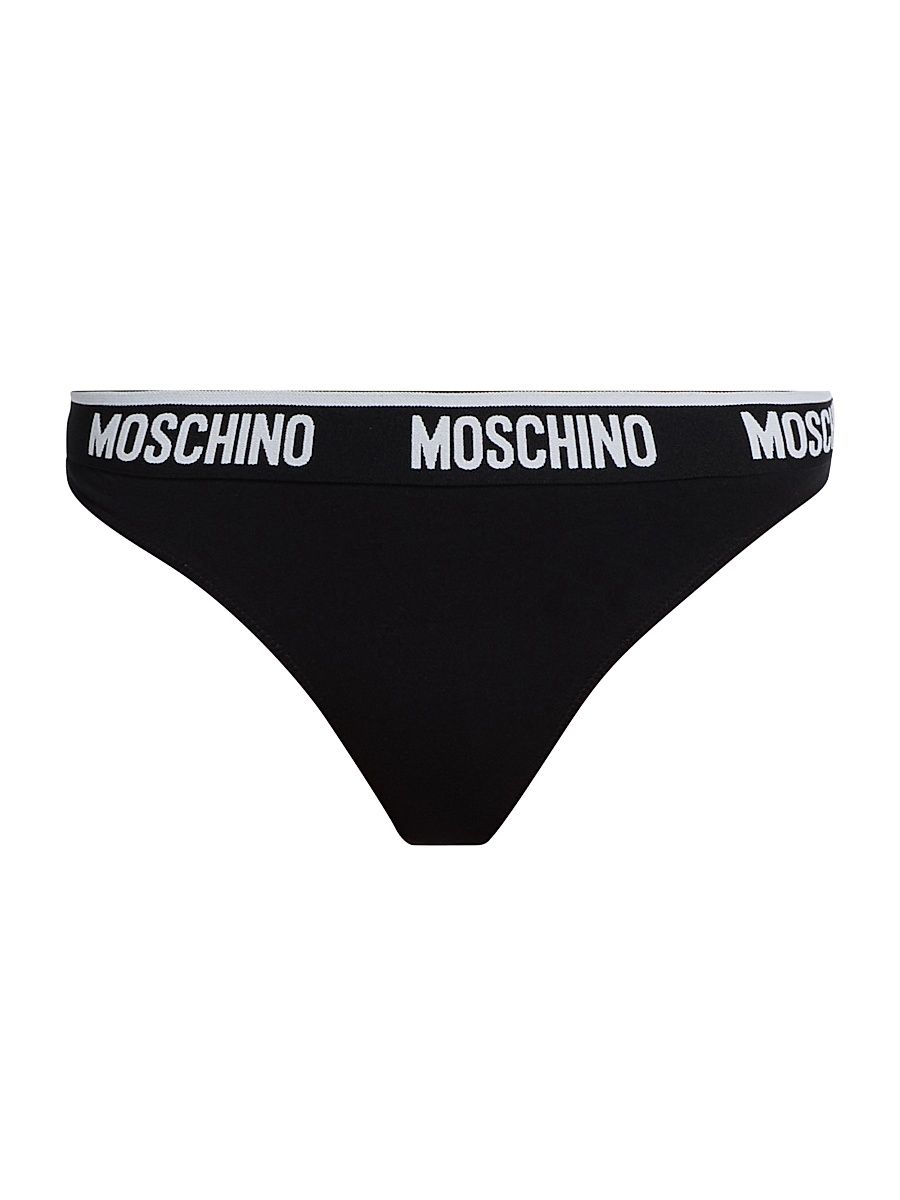 Women's Moschino Intimo Donna 2-Pack Logo Thong Set - Black - Size XL