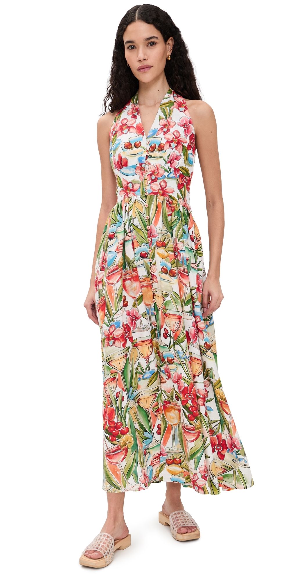 FARM Rio Cocktail Halter Maxi Dress Cocktail Off-White XS