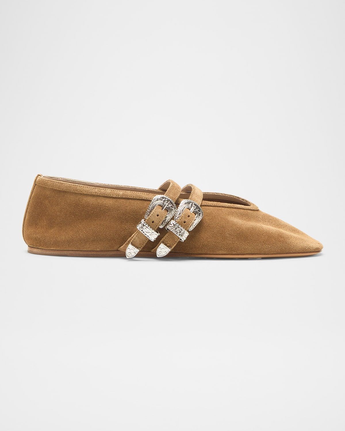 Claudia Suede Western Buckle Ballerina Flats