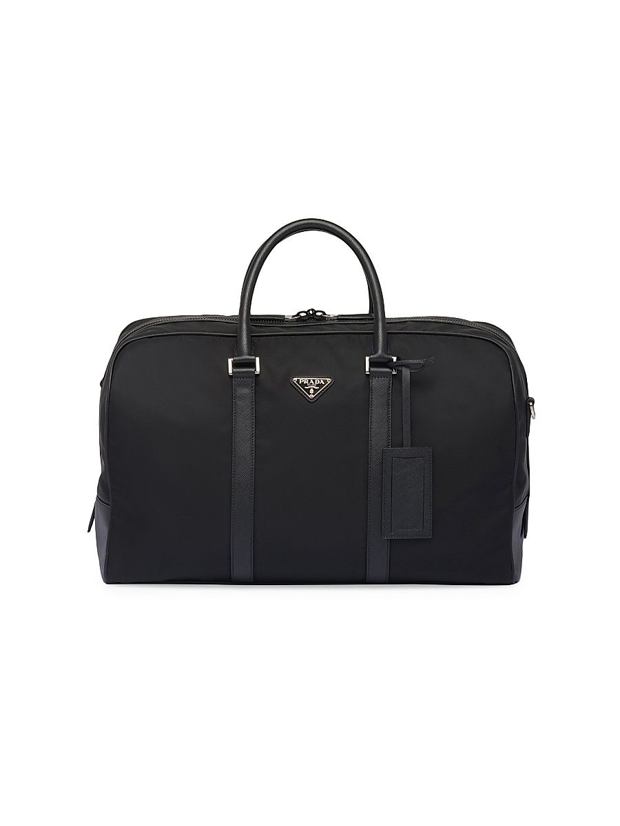 Men's Re-Nylon and Saffiano Leather Duffel Bag - Black