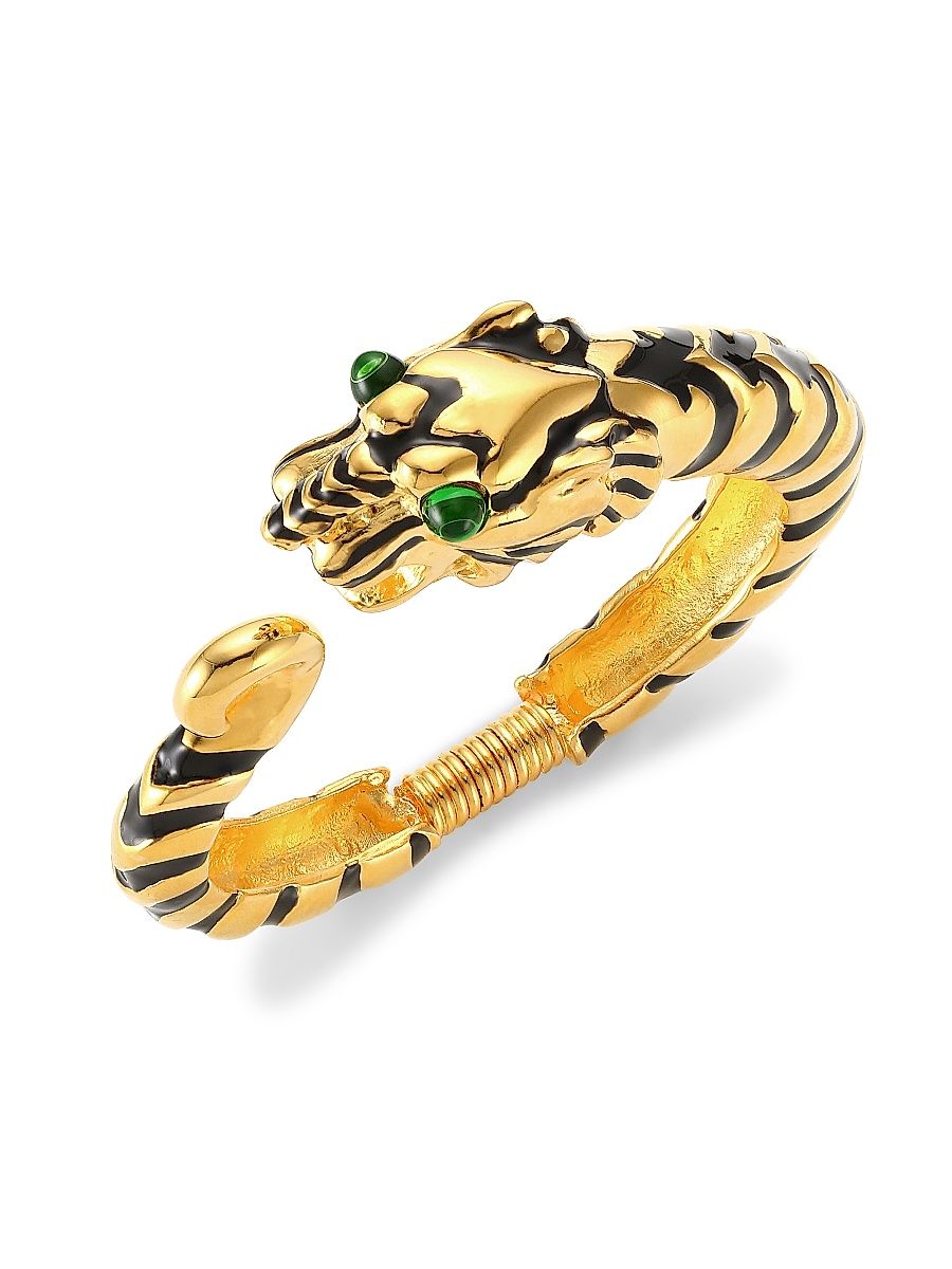 Women's 22K Goldplated & Crystal Black Striped Snake Hinged Cuff Bracelet - Gold Black