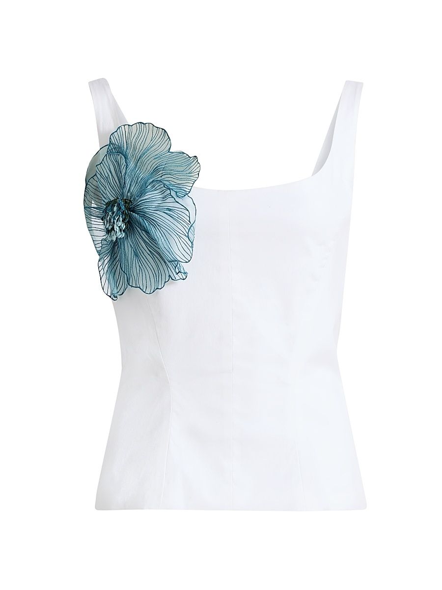 Women's Peony Embroidered Scoopneck Top - White Mallard - Size 16