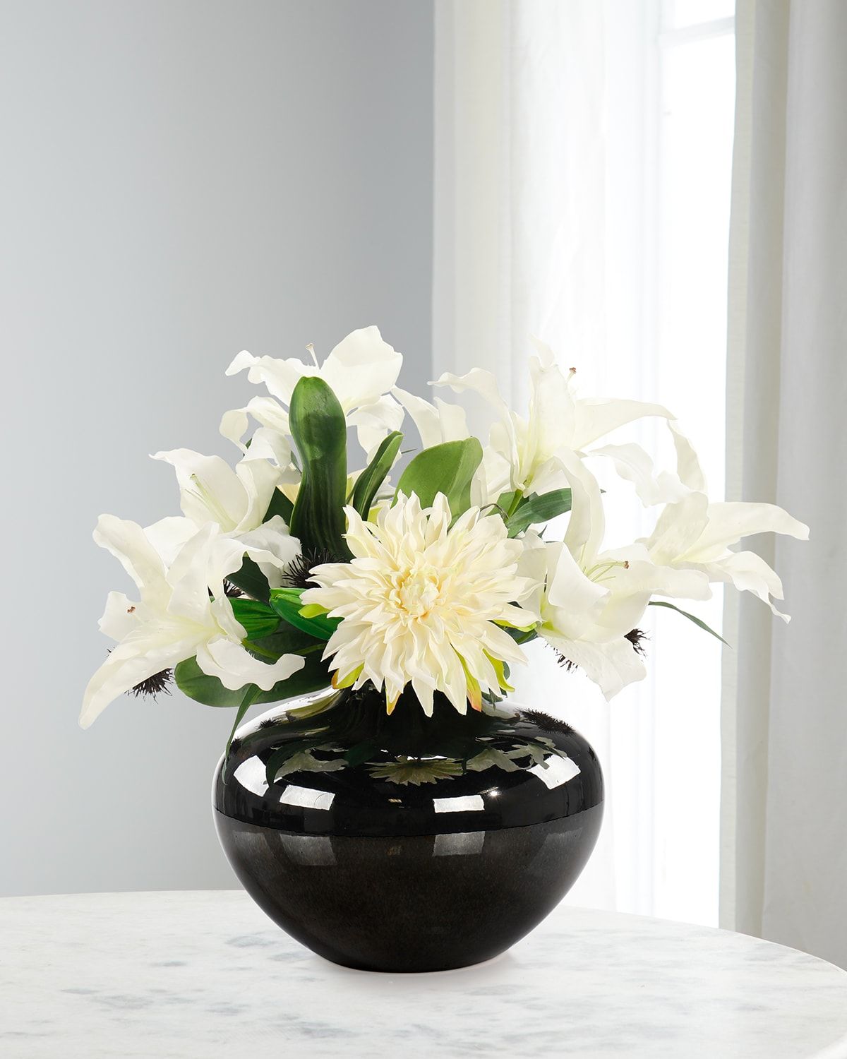 Thistle & Dahlias 20" Faux Floral Arrangement in Glazed Vase