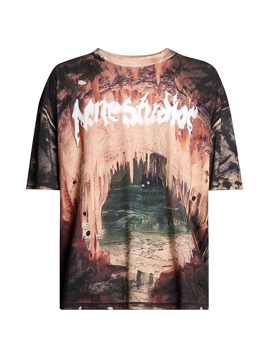 Men's Eresa Cave Cotton Oversized T-Shirt - Black Rust Brown - Size Medium