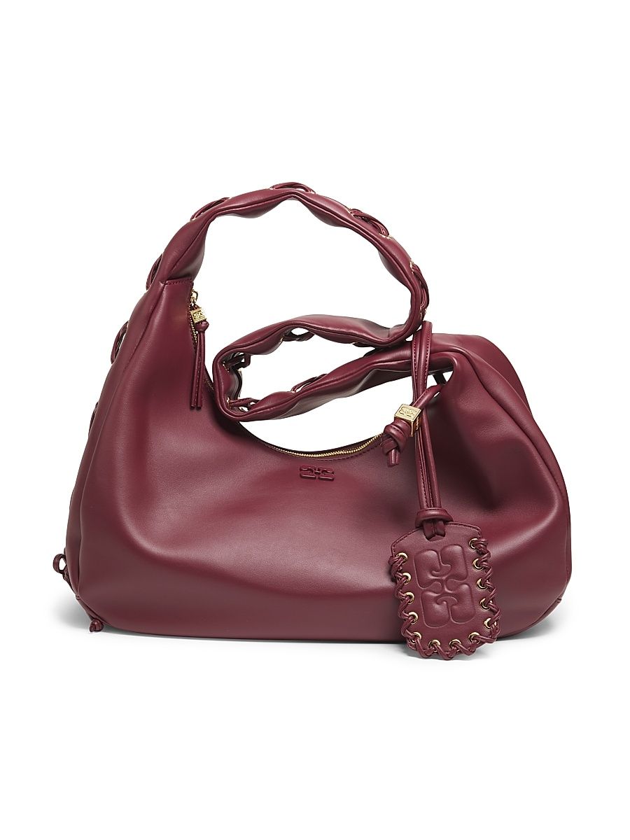 Women's Laced Leather Hobo Bag - Burgundy