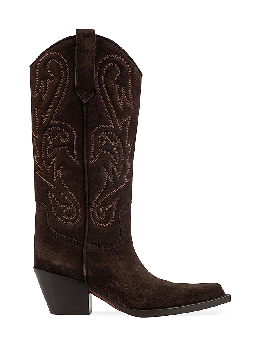 Women's Dakota 60MM Embroidered Suede Western Boots - Ebano - Size 8.5