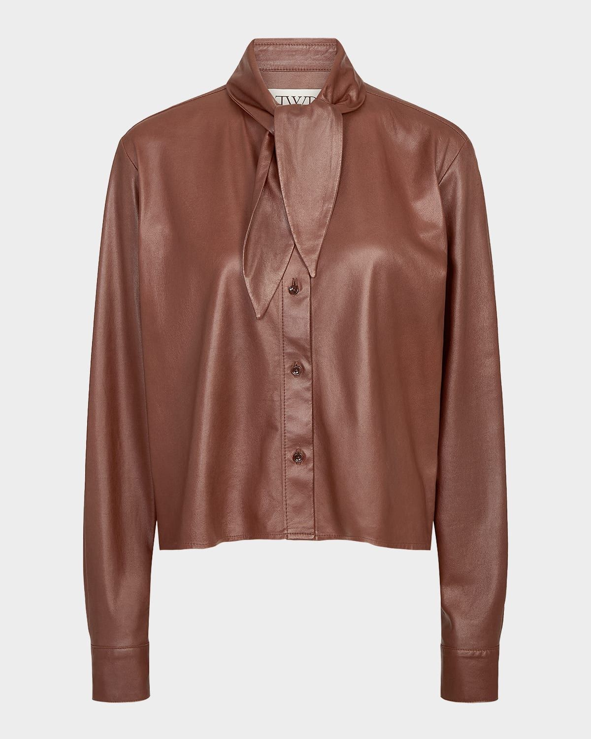 Tie-Neck Leather Shirt