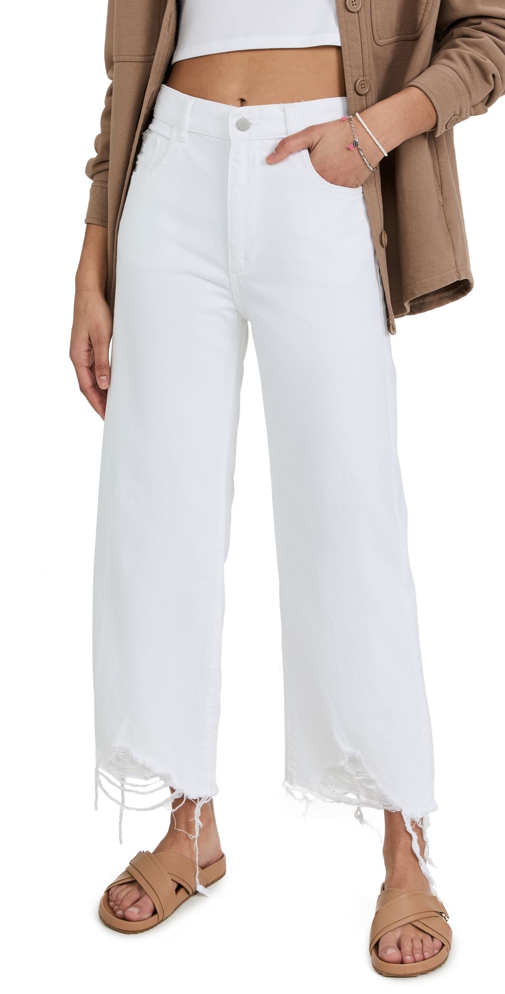 DL1961 Hepburn Wide Leg High Rise Jeans White Distressed 29