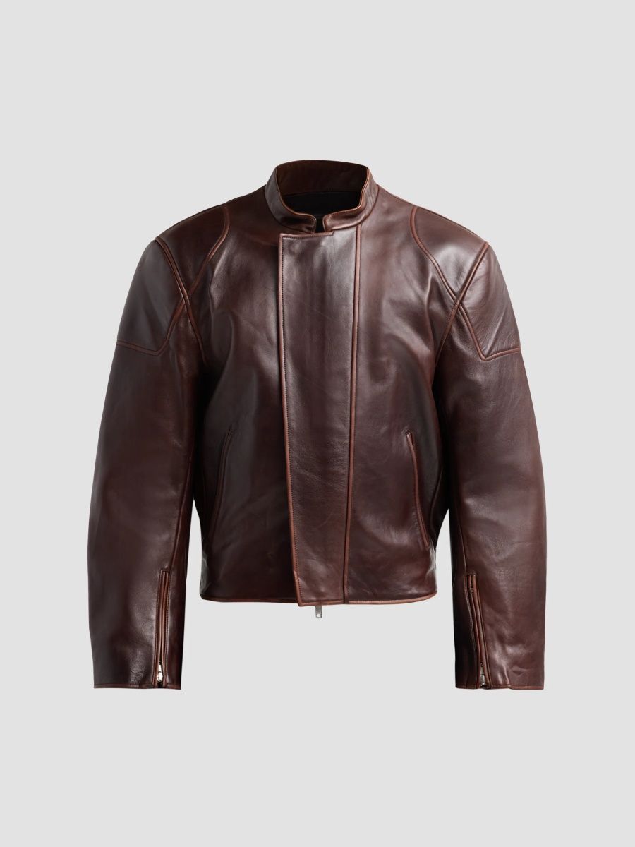 Helmut Lang Men's Leather Moto Jacket - Saddle - Size XL