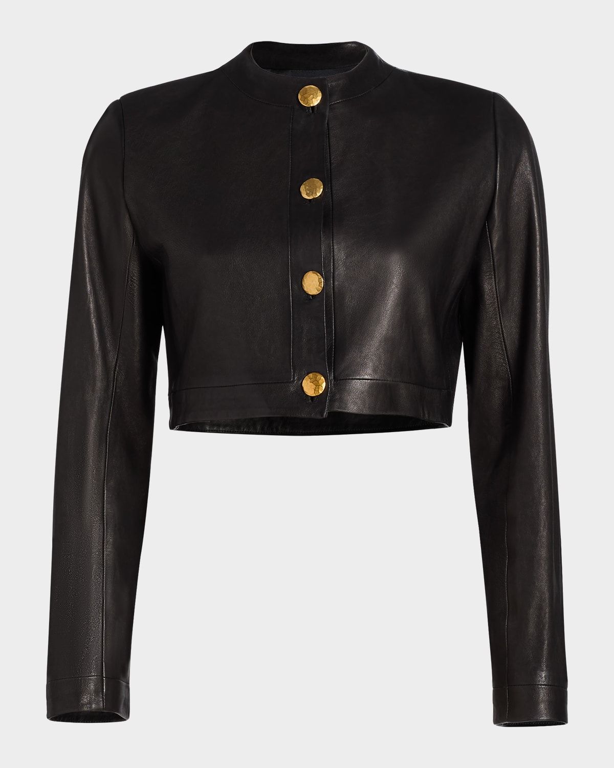 Leather Cropped Single-Breasted Jacket