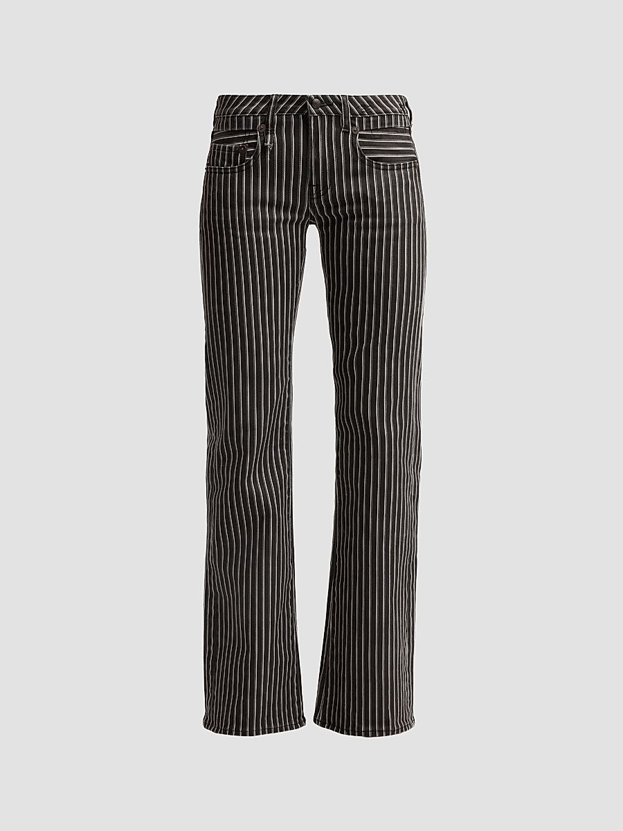 Women's Boy Flare Striped Jeans - Black Stretch Morning Stripe - Size 31