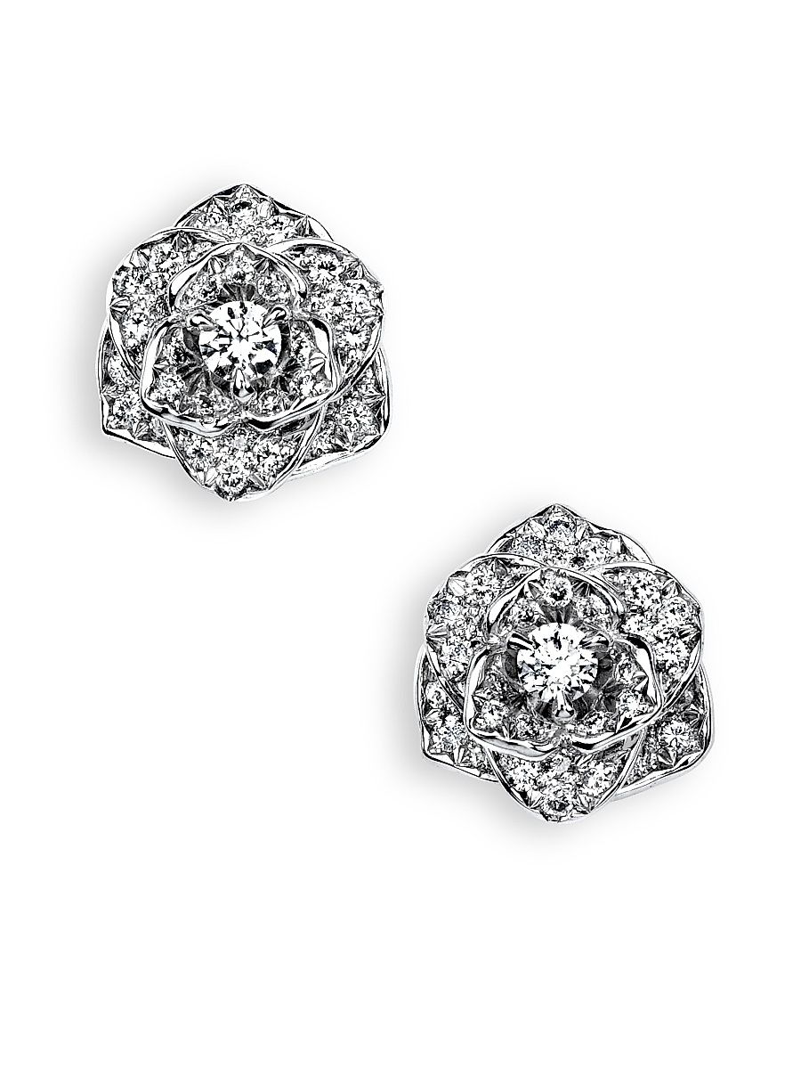 Women's Rose Diamond & 18K White Gold Stud Earrings - White Gold