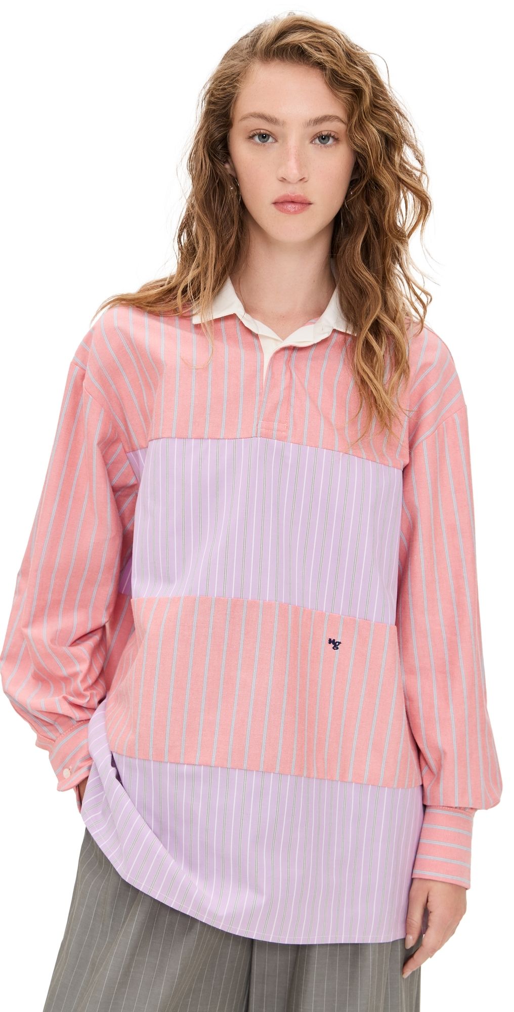 HOMMEGIRLS Shirting Rugby Blouse Coral Lavender Combo L