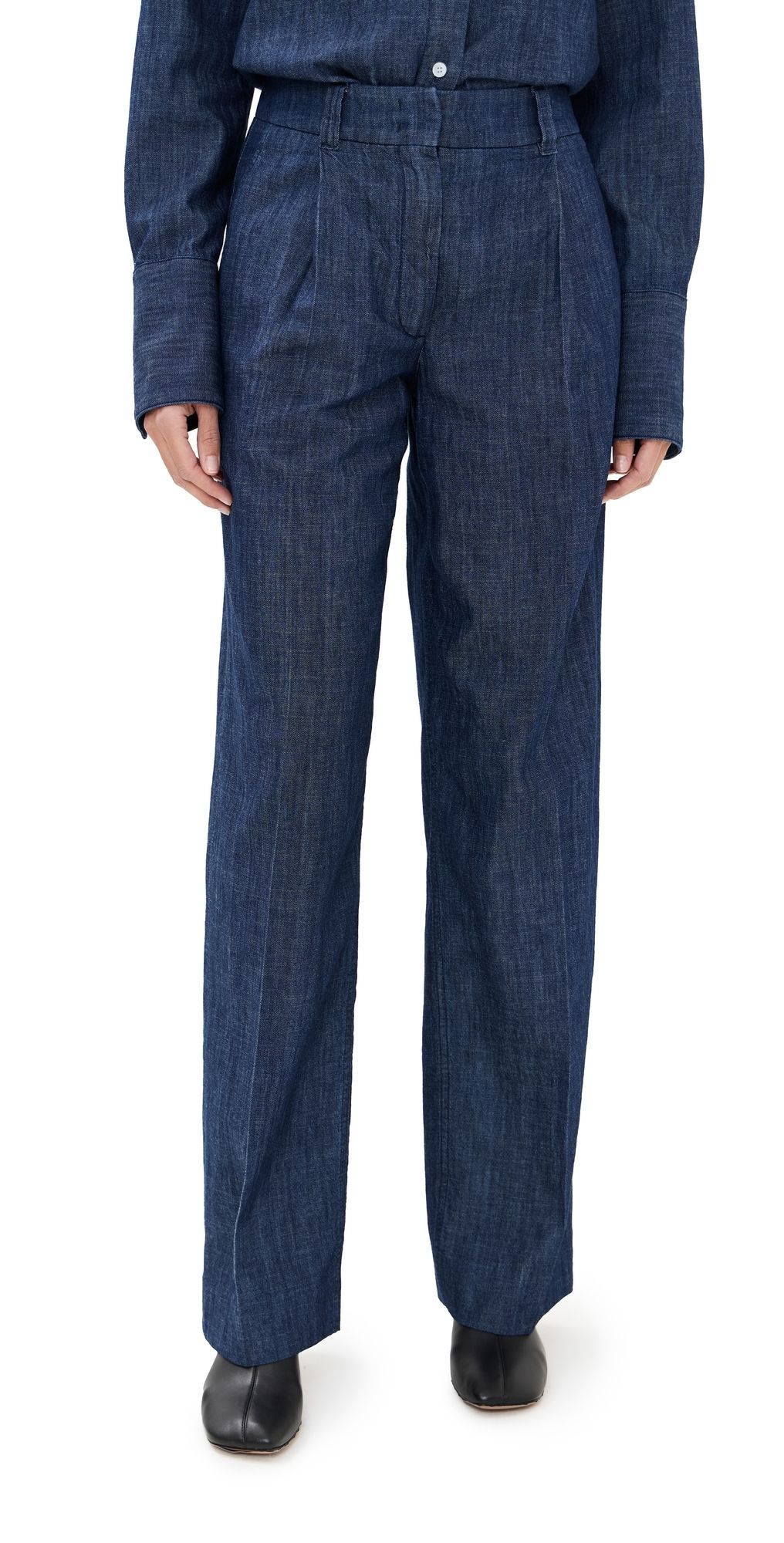 Another Tomorrow Chambray Relaxed Wide Leg Pants Medium Blue 44