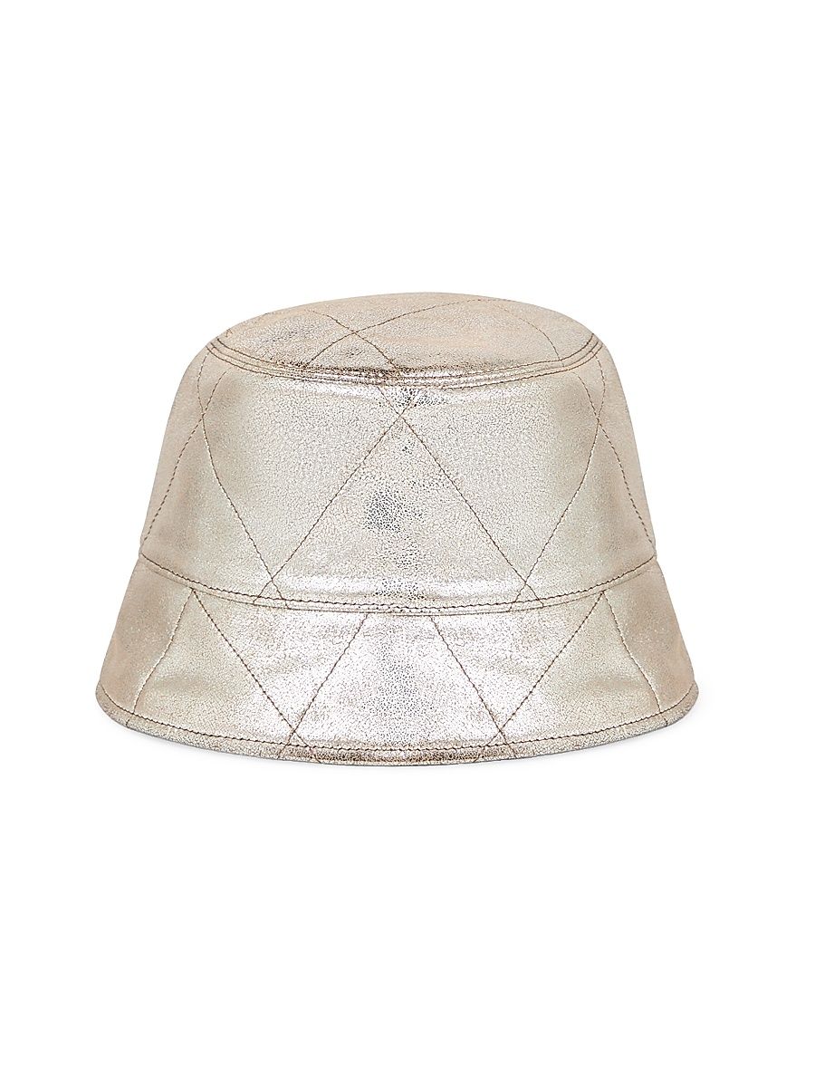 Women's Lamé Nappa Leather Bucket Hat - Silver - Size Large