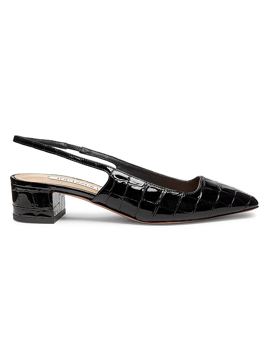 Women's Ginza 35MM Crocodile-Embossed Leather Slingback Pumps - Black - Size 9.5