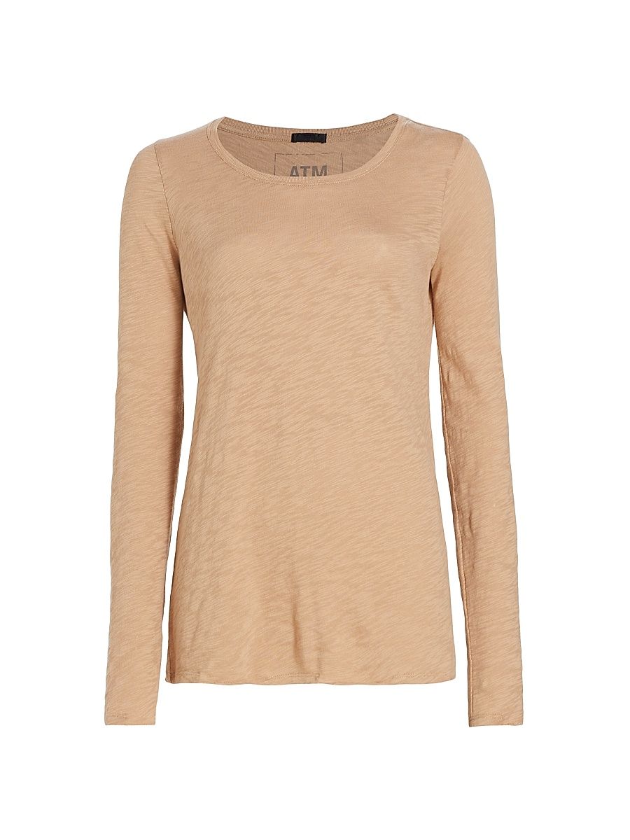 Women's Destroyed Wash Long-Sleeve Slub Jersey Tee - Camel - Size XL