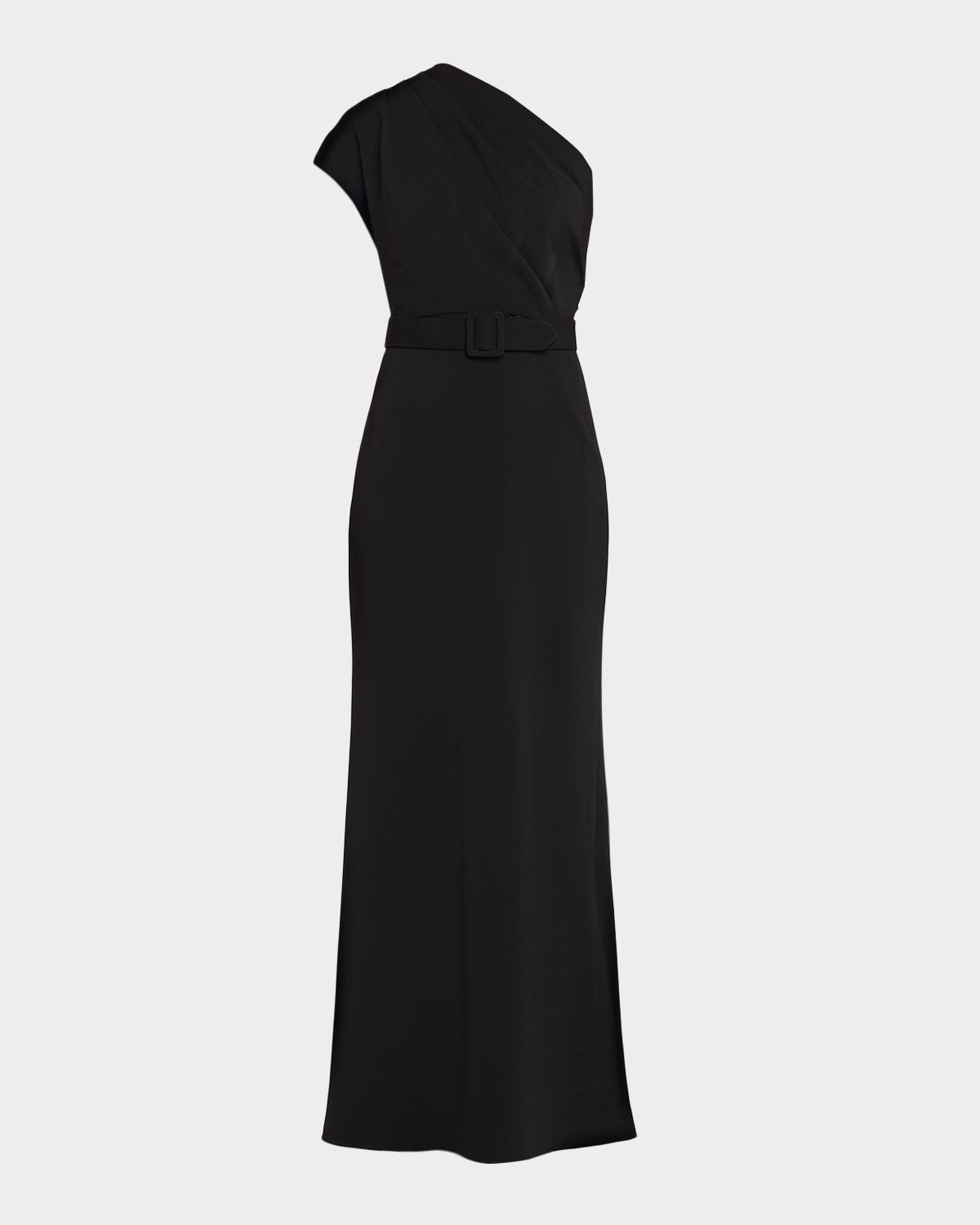 Belted One-Shoulder Column Gown