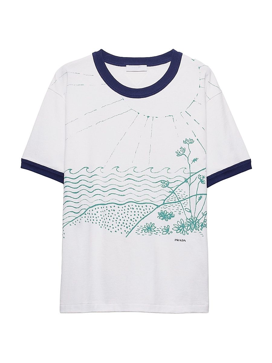 Men's Printed Cotton T-Shirt - White - Size XXL