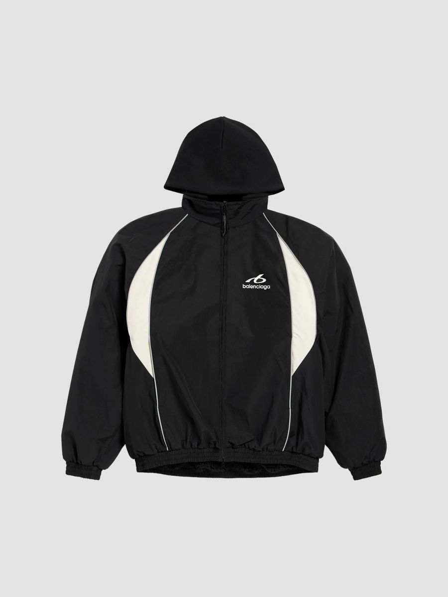 Balenciaga Men's Bodies Hybrid Zip-Up Outerwear Hoodie - Black White - Size Large