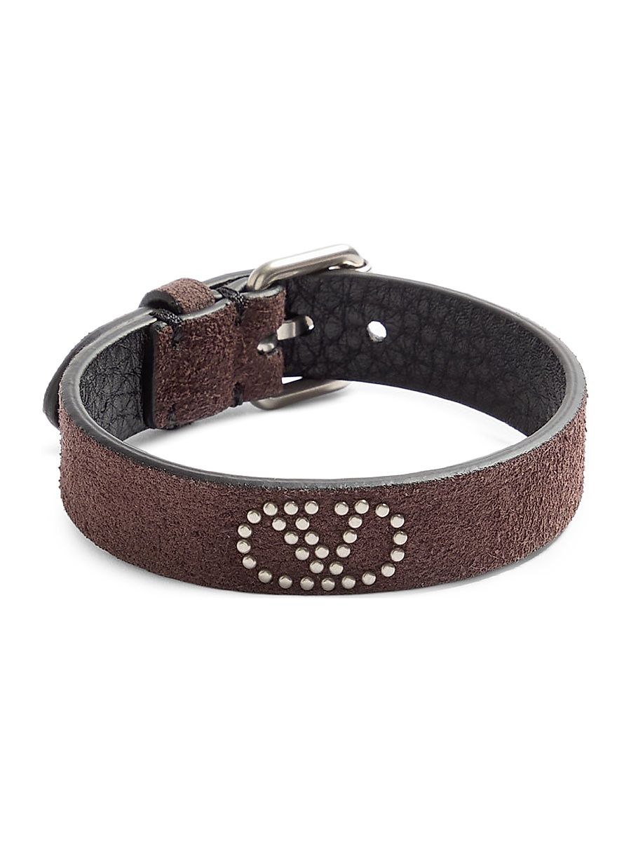 Men's VLogo Signature Bracelet in Suede and Metal - Brown