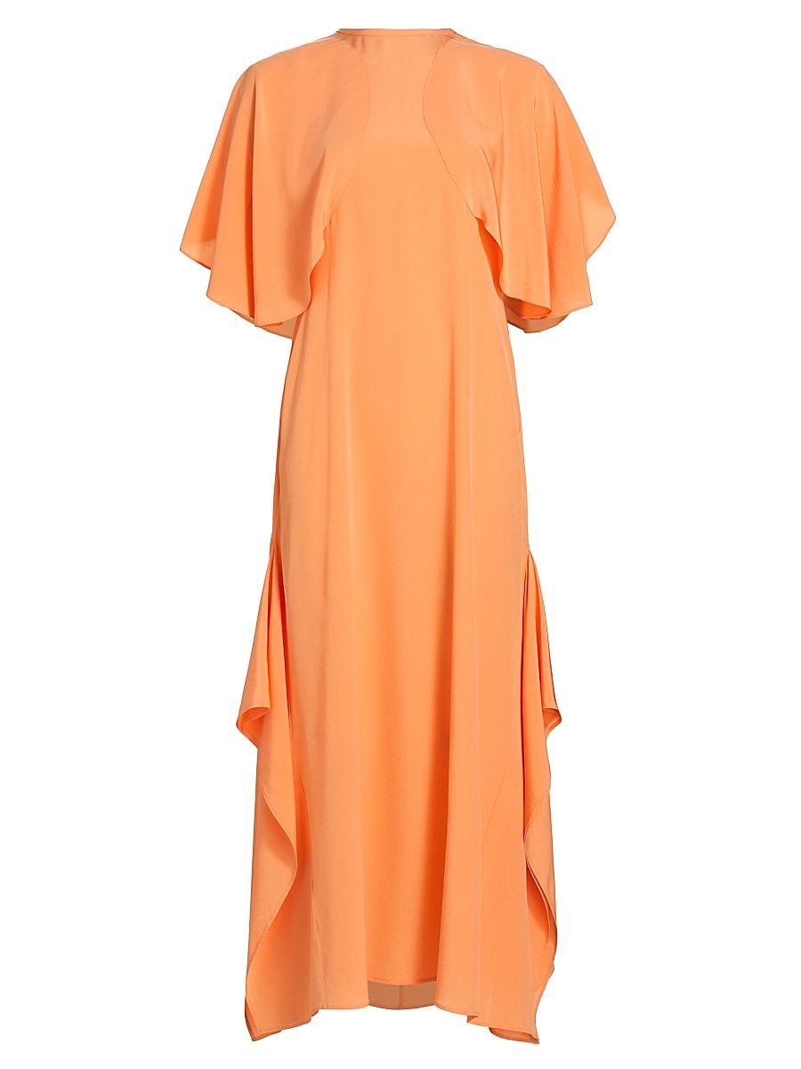 Women's Silk Rounded-Sleeve Midi-Dress - Cantaloupe - Size 6