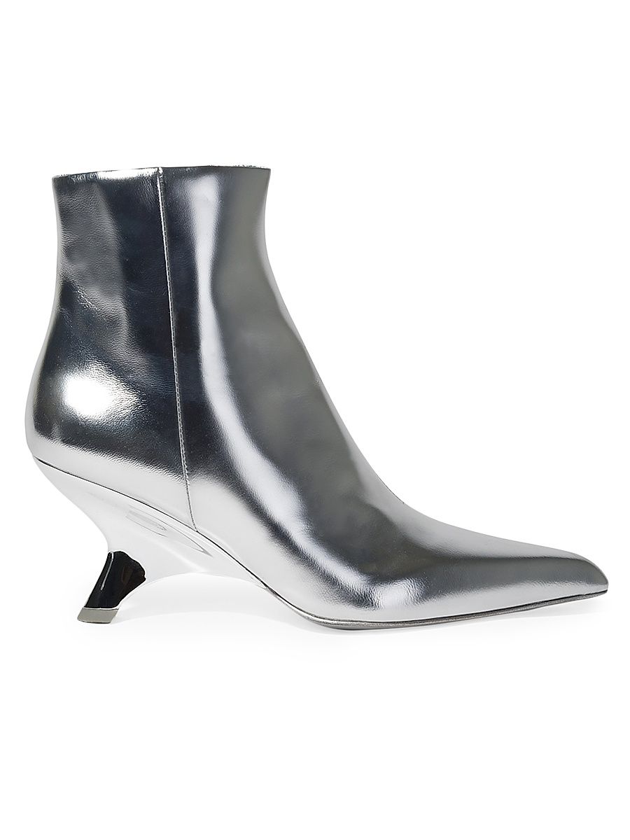 Women's Shadow 75MM Metallic Leather Booties - Silver - Size 10