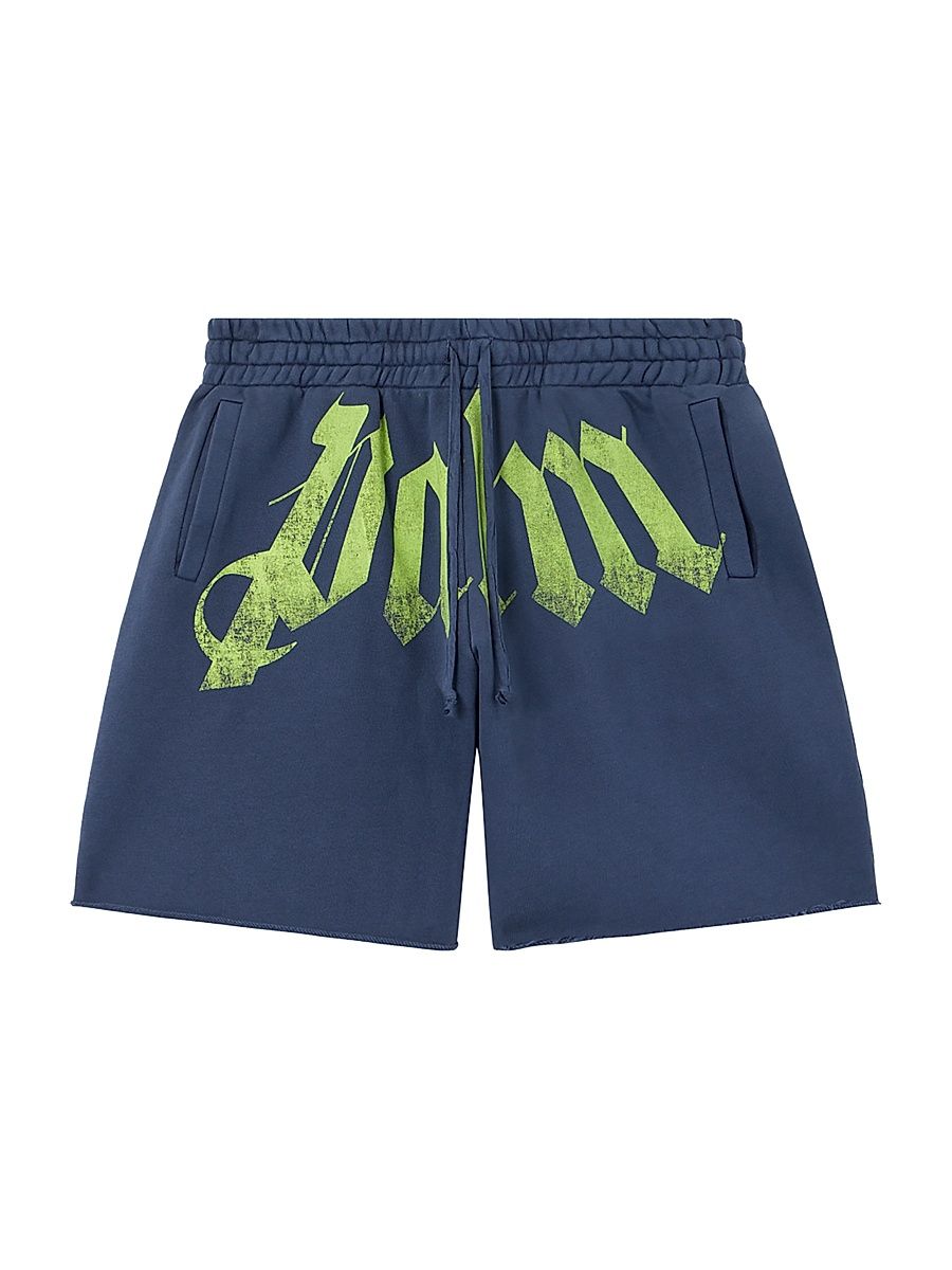 Men's Big Waist Logo Sweat Shorts - Navy Blue Lime - Size XXL