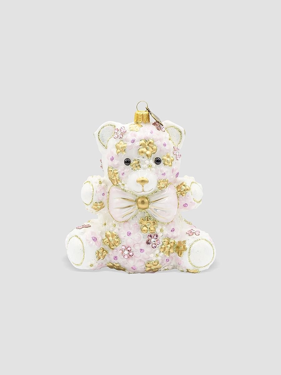 Pink Floral Teddy Christmas Ornament