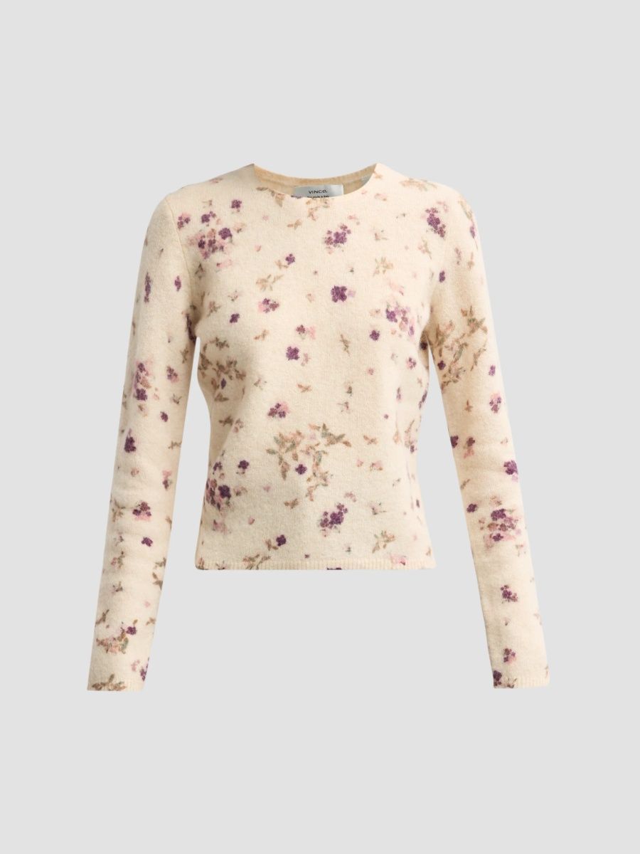 Vince Women's Floral Wool-Blend Crewneck Sweater - Printed Floral - Size XXS